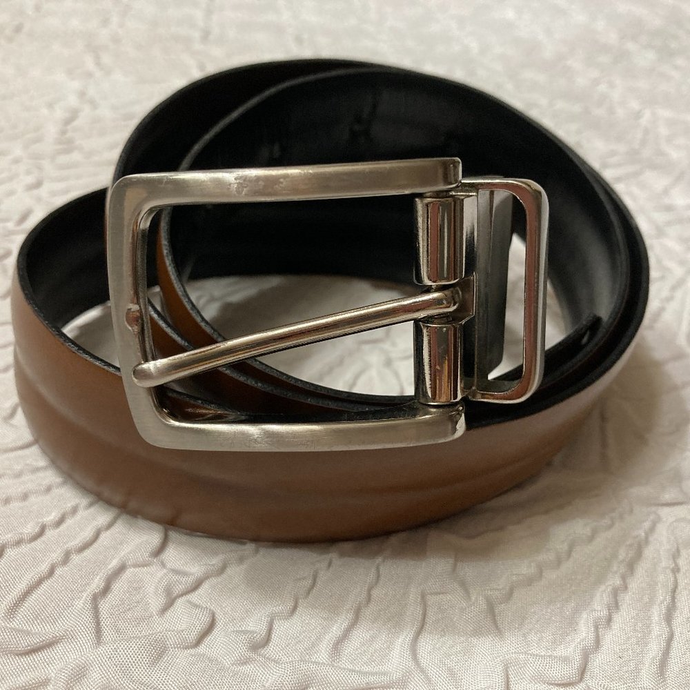 Dockers Leather Belt Men's Reversible Brown Black 34 Center Crease Pewter Buckle